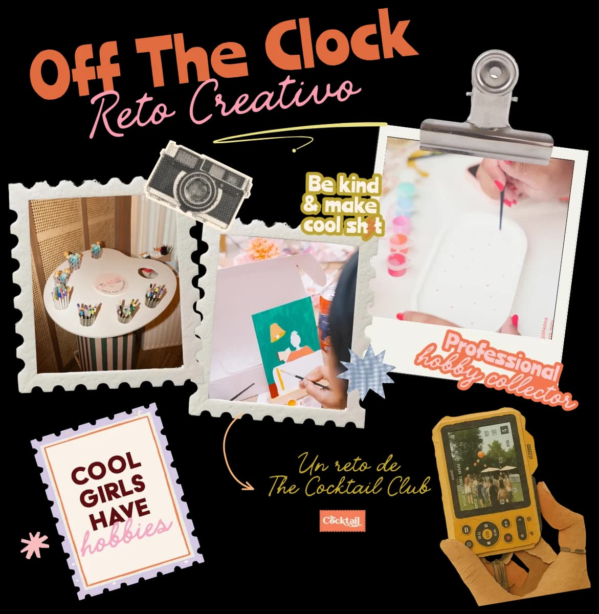 Off The Clock, Reto Creativo: un reto de The Cocktail Club, con fotos de pinturas, una cámara y stickers